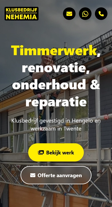 Klusbedrijf Nehemia website op mobiel