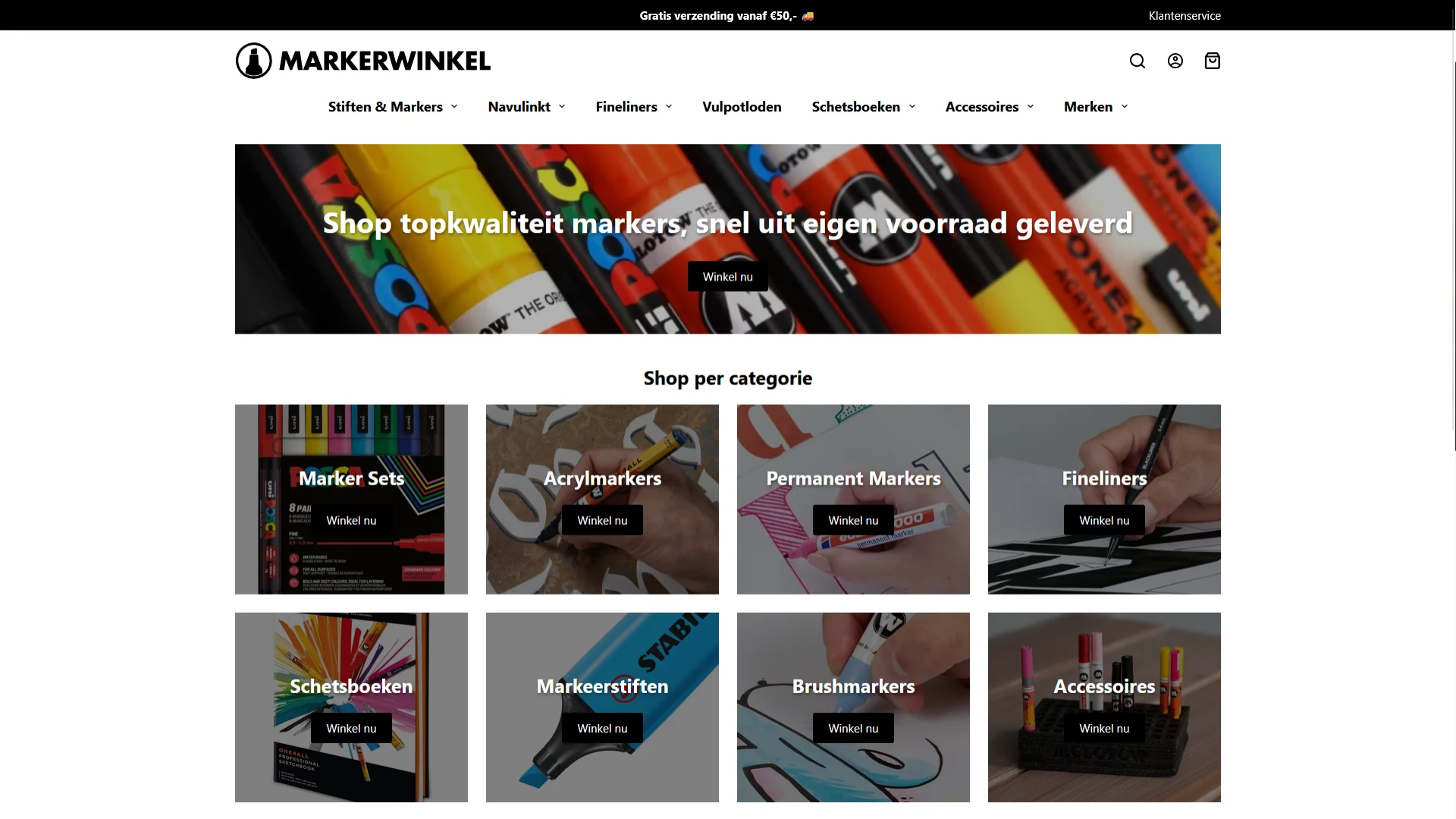 Markerwinkel website op desktop