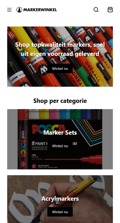 Markerwinkel website op mobiel